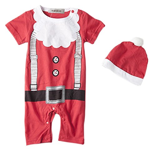 StylesILove Newborn Infant Toddler 2PC Santa Baby Boy Holiday Costume Romper With Hat