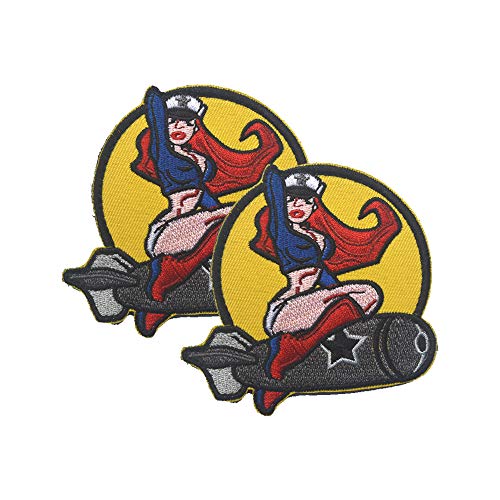 2 PCS AliPlus Bomber Pinup Girl Patches Embroidered Tactical Morale