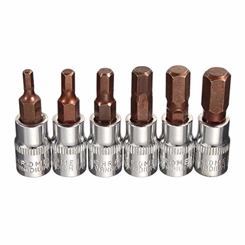 Click Here to See More Images CynKen 6pcs 1/4 Inch Drive Hex Bit Sockets Set HW3-7 S2 Alloy Steel Metric Screwdriver Bit Sockets