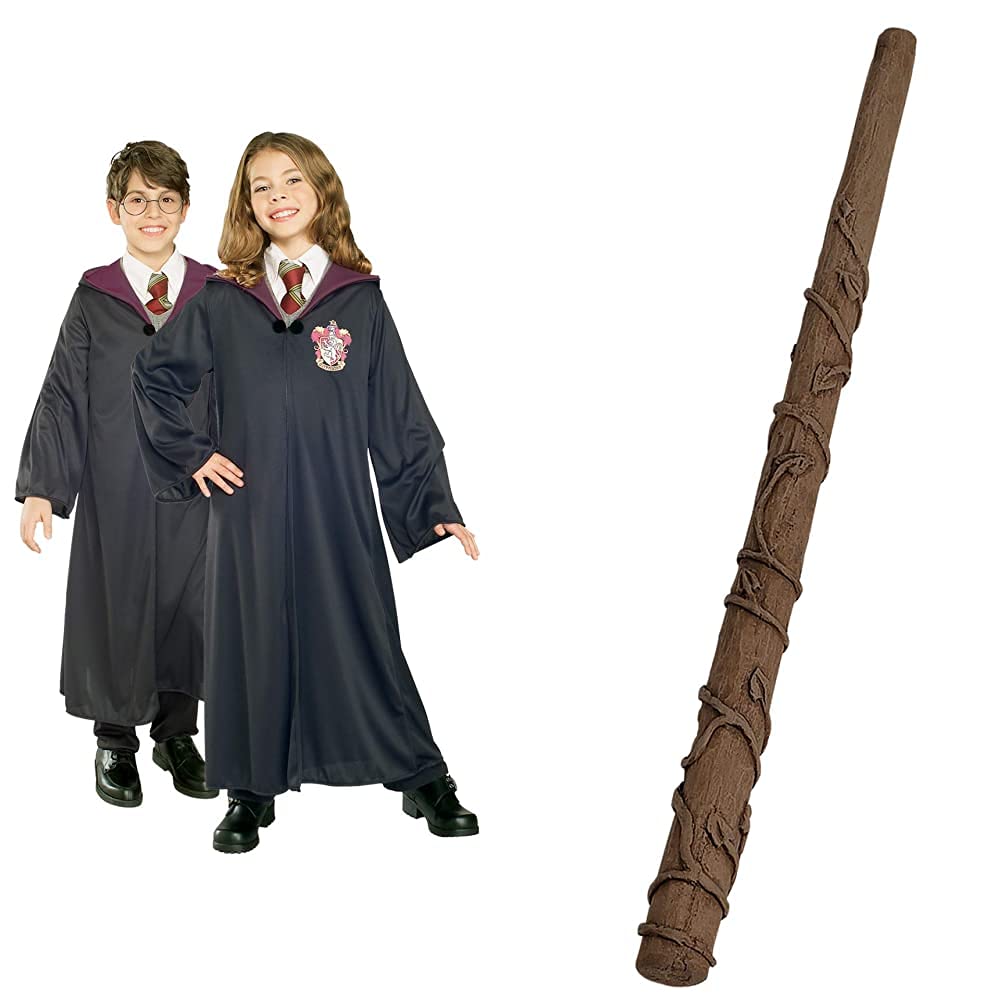 Rubie's Official Harry Potter Gryffindor Classic Robe Costume, Childs Size Age 9-10 Years & Official Harry Potter Hermione Granger Wand Costume Accessory