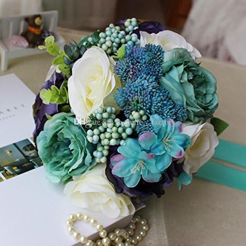 Amazon Co Jp 1 青花 ブライダルスイート 花束夏テーマハンドメイド結婚式の花束ヨーロッパスタイルのレトロな絹の花結婚式の付属品を持ってのピース ホーム キッチン