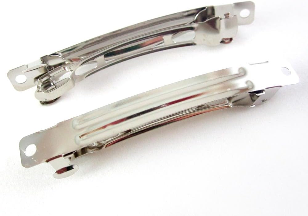 (12) Silver French Barrette Barrettes Clips for Girls Wedding and Bridal Hair Accessories - Barette Hairclip Feather Head Clips Hairpins Wholesale lot 3 Inches 76 mm.