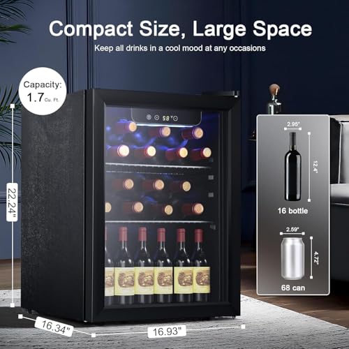 Antarctic Star 12 Bottle/48 Can Wine Cooler/Cabinet, Mini Drink Fridge, Clear Front Glass Door Counter Top Red Cellar Beer Soda Bar Quiet Compressor LED Display 1.3 cu.ft. Black