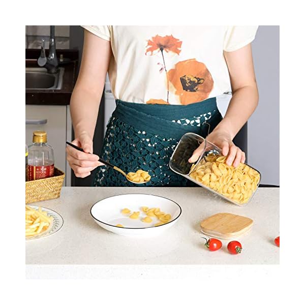 ComSaf-Airtight-Glass-Storage-Canister-with-Wood-Lid-15L-Clear-Food-Storage-Container-Jar-with-Sealing-Bamboo-Lid-for-Noodles-Flour-Cereal-Rice-Sugar-Tea-Coffee-Beans-Set-of-3 ComSaf 1500ml Glass Jars with Bamboo Lids, Clear Airtight Food Storage Container Jar with Sealing Lid, Canister Set for…