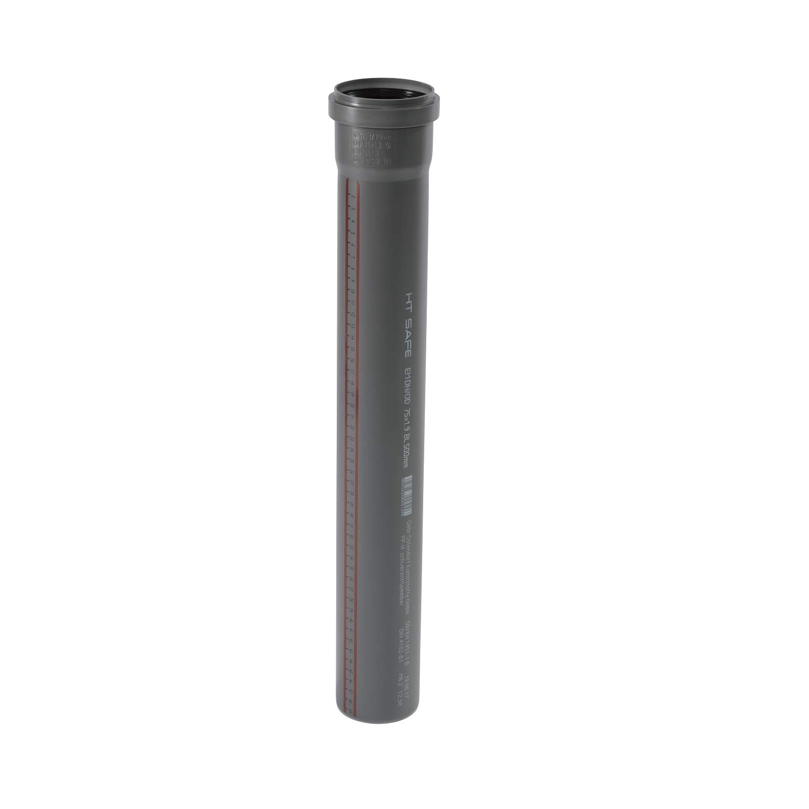 Ostendorf HTsafe HT Pipe with Sleeve DN 75 mm 500 mm Grey