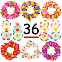 Hawaiian Luau, 36 Pack Flower Headband Lei and Hair Clips Set, Headpiece Hairpins Party Favors For  Summer Beach Vacation, Tropical Party Decorations Supplies, Birthday, Wedding And Costume Events