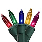 Set of 100 Multi-Color Synchronized Musical Mini Christmas Lights - Green Wire