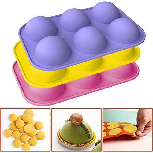 TONGHANG Medium 6-Cavity Semi Sphere Silicone Mold, Baking Mold for Making Hot Chocolate Bomb, Cake, Jelly, Pudding, Dome Mousse, BPA Free Silicone Molds for Baking 2 Pcs/ 3 Pcs/ 4 Pcs (D)