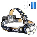 Headlamp Flashlight, 12000 Lumen Ultra Bright 6 LED Lamps Headlight with USB Rechargeable Batteries, 8 Modes Waterproof Head Lamp for Cycling Camping Fishing Hiking Jogging