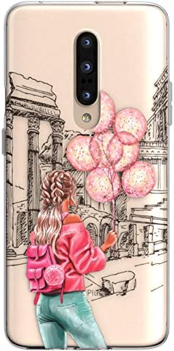 WooWie TPU Silicone Phone Case for OnePlus 7 Pro 5G 6 One Plus 3 1+ 5 T 2019 + 6T 5T Gift Rome Anti Fingerprint Woman Travel Pink Slim Fit Girls Scratch Resistant Balloons Tourist Design Lightweight