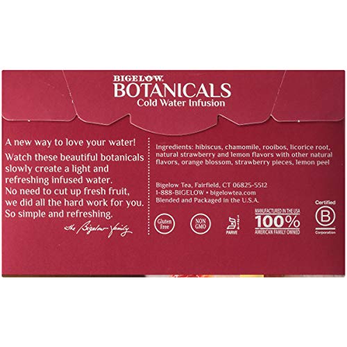 Bigelow Botanicals Cold Water Infusion Strawberry Lemon Orange Blossom Tea Bags 18 Count Box