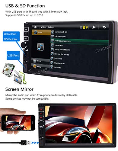7" Touch Screen Double Din Car Stereo in Dash GPS Navigation QuadCore CPU Support Bluetooth 2 Din Car Radio Audio Vehicle Headunit Free Rear Camera and Car Tuning Screen Mirror Steering Wheel Control