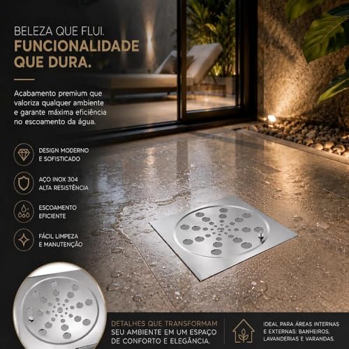 Combo 2 Ralo Tampa Grelha Quadrado 15x15 Válvula Abre E Fecha Em Aço Inox Somente Tampa Banheiro Cozinha Não Enferruja Padrão Universal