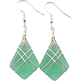Yinahawaii Handmade Sea Glass Earrings, Hawaiian Jewelry, Wire Cross Earrings, Handmade Earrings Sea Glass Jewelry For Women Birthday Gift For Her