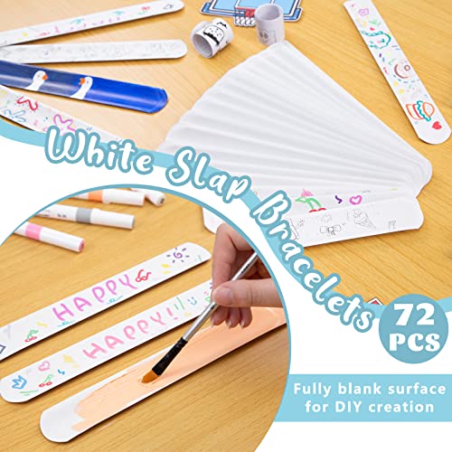 AMOR PRESENT Slap Bracelets Bulk, 72PCS White Slap Bracelets DIY Wrist Band Blank Snap Band for Kids Birthday Party Favors School Crafts