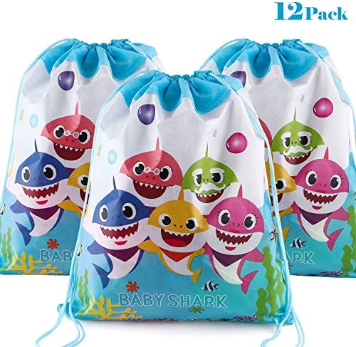 Shark Party Favors Bags, Sapoelis 12 Pcs Shark Drawstring Gifts Bags for Kids Shark Party Supplies and Little Shark Birthday Decorations