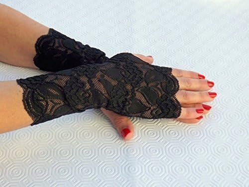 Black Lace fingerless gloves, Elastic Floral Mittens, Lace Accessories.