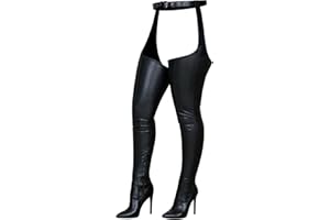 OIANGI Over the Knee Boots for Women Stilettos Sexy Belt Buckle Pointed Toe Zipper Thin High Heel Thigh-high Boots Shoes