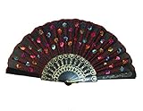 Liroyal Peacock Pattern Sequin Fabric Hand Fan Decorative Fashionable (Green)