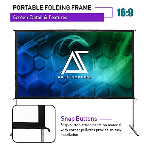 Akia Screens 120” Indoor Outdoor Portable Projector Screen with Stand 16:9 8K 4K Ultra HD 3D Ready Movie Theater Home Theater Adjustable Height Foldaway Easy Snap Aluminum Projection Screen AK-OS120H1