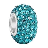 BoRuo Charms 925 Sterling Silver Czech Crystal Aquamarine Glass Ball Beads Spacers March Birthstone Solid Core Charm Fit All Bracelets.