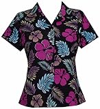 Hawaiian Shirt Women Floral Leaf Print Aloha Beach Top Blouse Casual