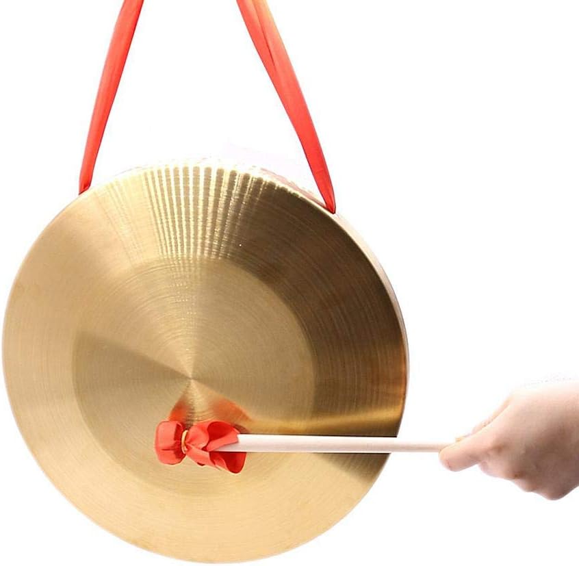Leiyini 15.5 cm/6.1 inch Chinese Copper Feng Gong，Hand Gong，Brass Instruments,Copper Opera Gong with Round Play Hammer,Hand Brass Copper Gongs