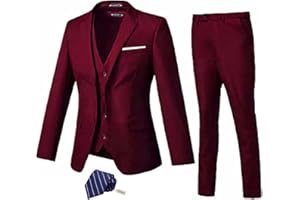 Mrbuerly Men Suit 3 Pieces Slim Fit, 2 Button Wedding Suit Prom Suit for Men Business Suit Jacket Vest Pant and Tie