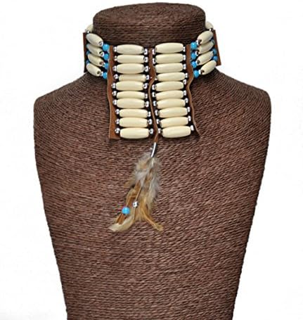 Beige Tribal Native American Choker with Feathers