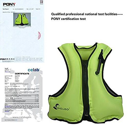 Kingswell Kids Inflatable Life Jacket Teens Swim Vest For Youth Weight Over 80-220lbs Portable Snorkel Vest Buoyancy Safety Aid Vest For Snorkeling, Diving, Swimming-Green - Thumbnail 7