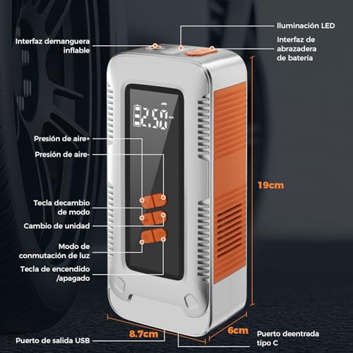 HUSEYTA Fuente de alimentación de Arranque de Coche de 2500 A con compresor de Aire de 150 PSI, Caja de Arranque de Coche, arrancador de batería de portátil, Pantalla LCD, luz LED (Plata)