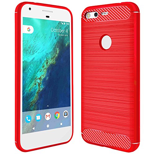 Google Pixel Case,Topnow Resilient Flexible Brushed TPU Shell Ultra Thin Light Shockproof Bumper Soft Silicone Back Cover Protective Phone Cases for Google Pixel – Red