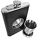 The Premium Shot Flask (8oz) - Includes a Built-in 2oz Collapsible Shot Glass and Bonus Funnel - Leak Proof - Food Grade 304 18/8 Stainless Steel and Faux Leather Wrap by Future Hydrate (Black, 8 oz)