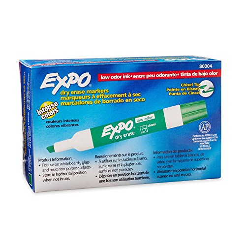 EXPO 80004 LowOdor Dry Erase Markers, Chisel Tip, Green, 12Count