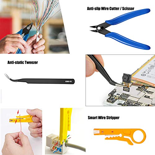 Craftsboys Soldering Iron Kit Electronics, 60W Adjustable Temperature Welding Tool, 5pcs Soldering Tips, Desoldering Pump, Soldering Iron Stand, Tweezers