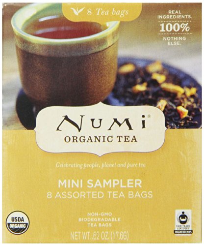 Numi Organic Tea Mini Sampler Variety Pack, Assorted Tea Bags of Traditional Organic Blends. Black Tea, Green Tea, White Tea, Herbal Tea. 8 Count Box