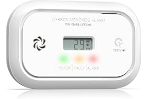 Jemay Carbon Monoxide Detector, 10-Year Lifespan CO Alarm with Battery Powered–LCD Display, LED Indicator & 85dB Loud Alert | Wall-Mounted/Portable CO Detector for Home, Bedroom, Travel Safety