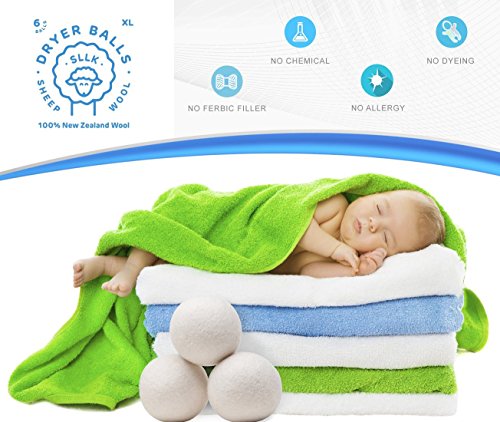 ☀ Dergo ☀Organic Wool,Sheep 6-Pack Premium Wool Dryer Balls Reusable Natural Fabric Softener 6CM