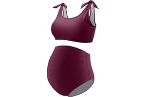 GINKANA Maternity Bikini Set Two Piece Pregnancy Swimsuit Tie Shoulder Straps High Waist Swimwear Pregnancy Bathing Suits