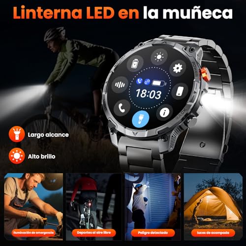 Haulvean Militares Reloj Inteligente Hombre, 1000 mAh Smartwatch, Dos Correas, Pantalla HD 1,75", Linterna LED, 100＋Modos Deportivos, Salud Monitorizada, Llamadas Bluetooth para iOS Android (Negro)