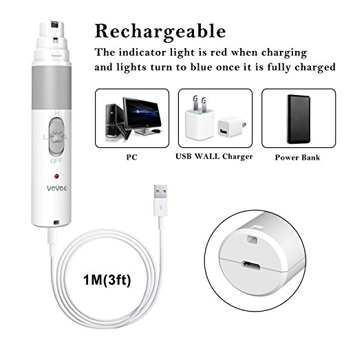 Pet Nail Grinder Rechargeable USB Charging Electric Gentle Nail Trimmer Clipper with Nail File Grooming Tool Painless for Small Medium Large Dogs Cats Pets Paws Updated Generations by WOWGO
