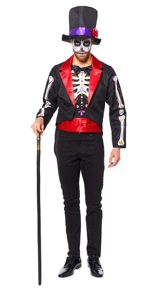 Amscan 9914949 - Men's Day of the Dead Jacket & Hat Adults Halloween Fancy Dress Costume Size: Large