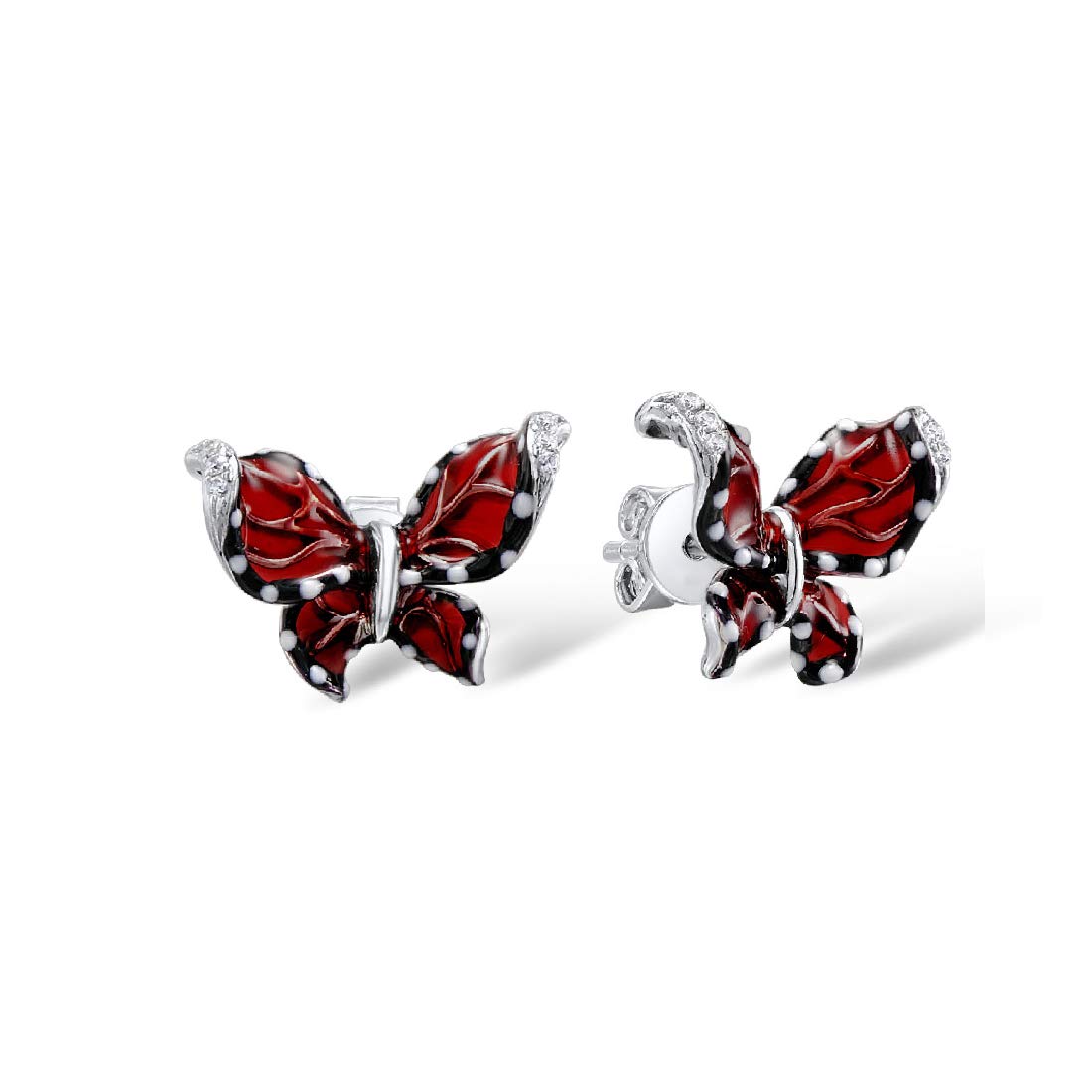 Namana Burgundy Butterfly Earrings for Women. 925 Sterling Silver Stud Earrings for Women with White Cubic Zirconia Gemstones and Enamel Details. Butterfly Stud Earrings for Women with Gift Box