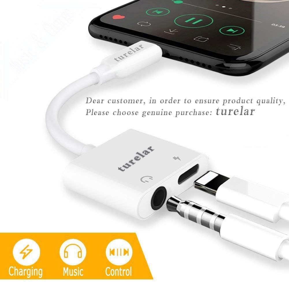 turelar 2 in 1 Adapter for iPhone 8/8Plus/7/7Plus/X.Headphone Aux Audio Adapter, Connection Cable and Earphone Splitter. Connectors Accessories Cable for iPhone 8/7.Compatible iOS 10.3 & iOS 11