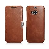 Moon Monkey Luxury Business Genuine Leather Folio Protective Case Wallet Design for HTC One M8 Magnet Adsorption (MM364) (Brown)