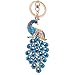 Reizteko Majestic Peacock Keychain Crystal Handbag Charm for Feather Fans Key Chain Bird Animal Lovers Rhinestone Diamond Key Ring Holder Purse Bag Car Hanging Pendant Decoration Gift (Blue)