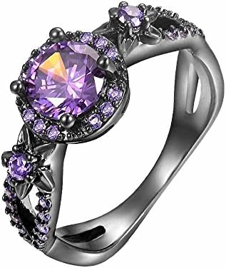 MGIE Black Gold Plated Womens and Men Fashion Jewelry Wedding Engagment Promise Band Gemstone Zircon Rings for Couples