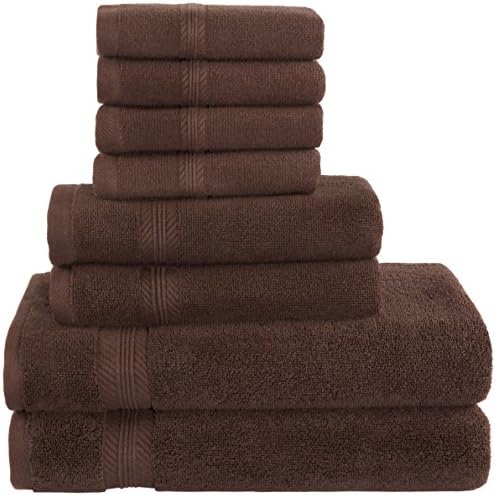 Premium Hotel Quality, 8 Piece Bathroom Towel Set; 2 Bath Towels, 2 Hand Towels, and 4 Washcloths - 100% Ring spun Cotton, Ultra Softness &amp; Absorbency by American Bath Towels, Dark Brown