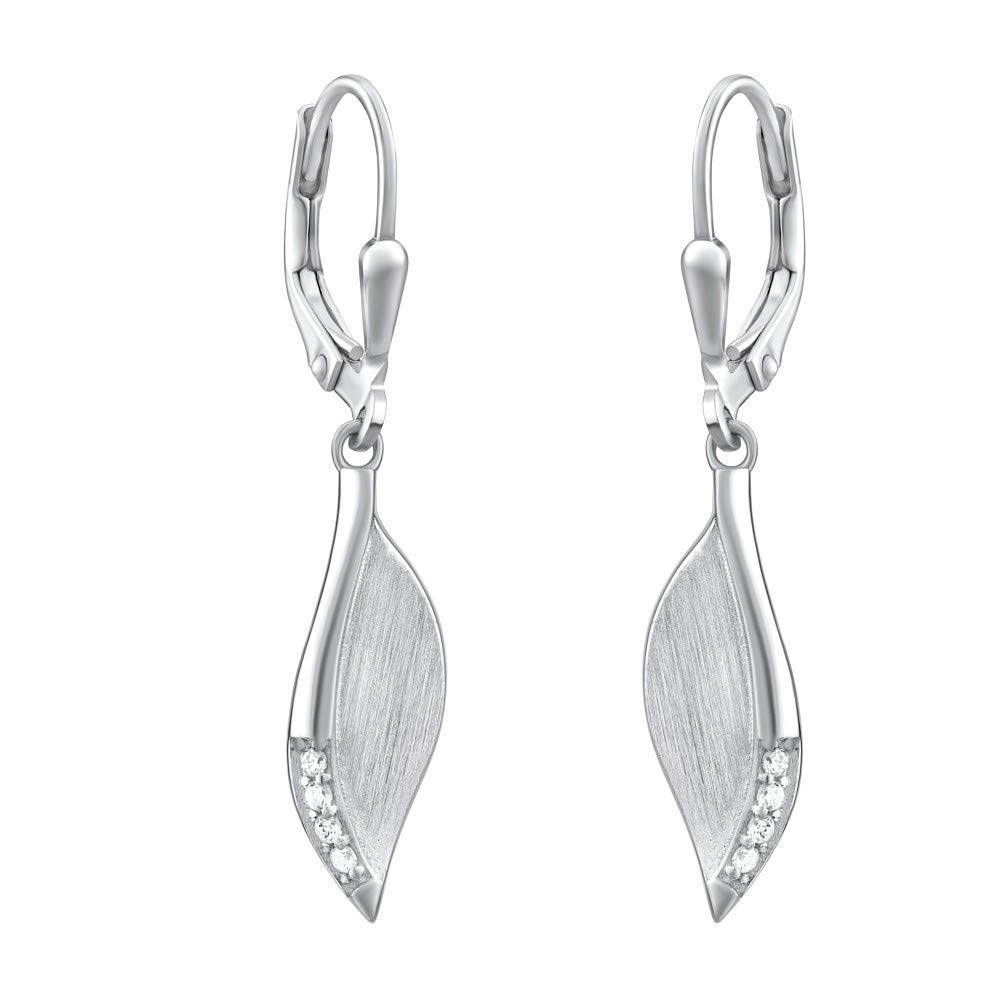 Silvego QRE491T Women's Earrings 925 Silver Leaf with Cubic Zirconia
