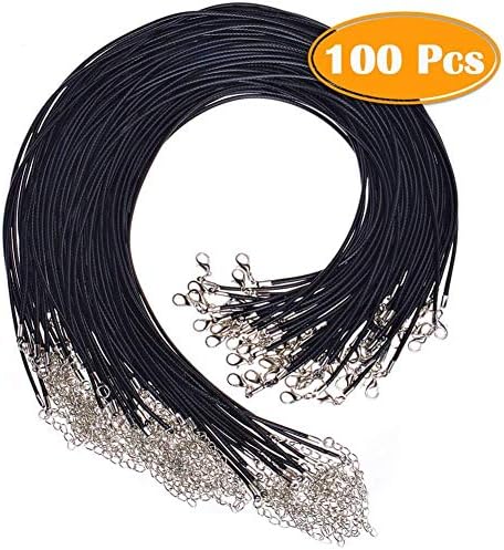Waxed Cotton Necklace Cord with Lobster Claw Clasp Bulk for DIY Bracelet Necklace Jewelry Making,20 inches Pack of 100-Black